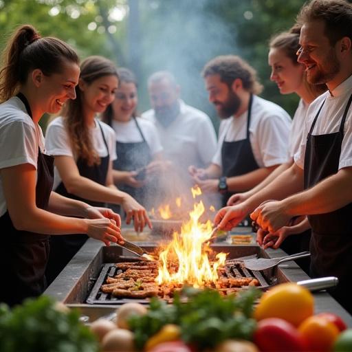 Deltagare i en grillkurs runt en grill